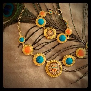 Gorgeous set of gold coin inlay necklace/bracelet